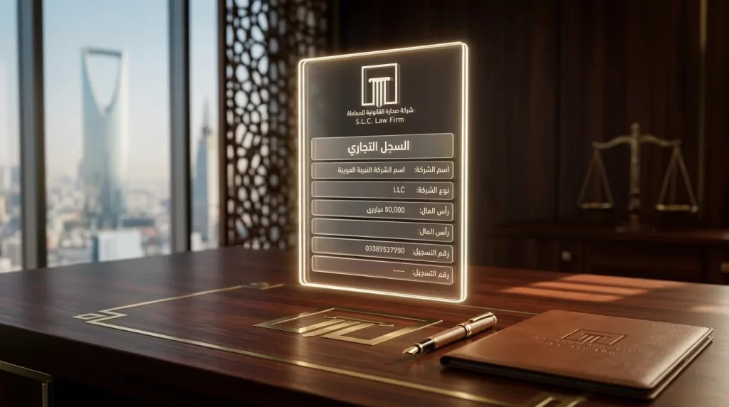 خطوات وإجراءات تأسيس شركة ذات مسؤولية محدودة (LLC) في السعودية بطريقة قانونية آمنة، وثيقة السجل التجاري مقدمة من شركة صدارة القانونية.